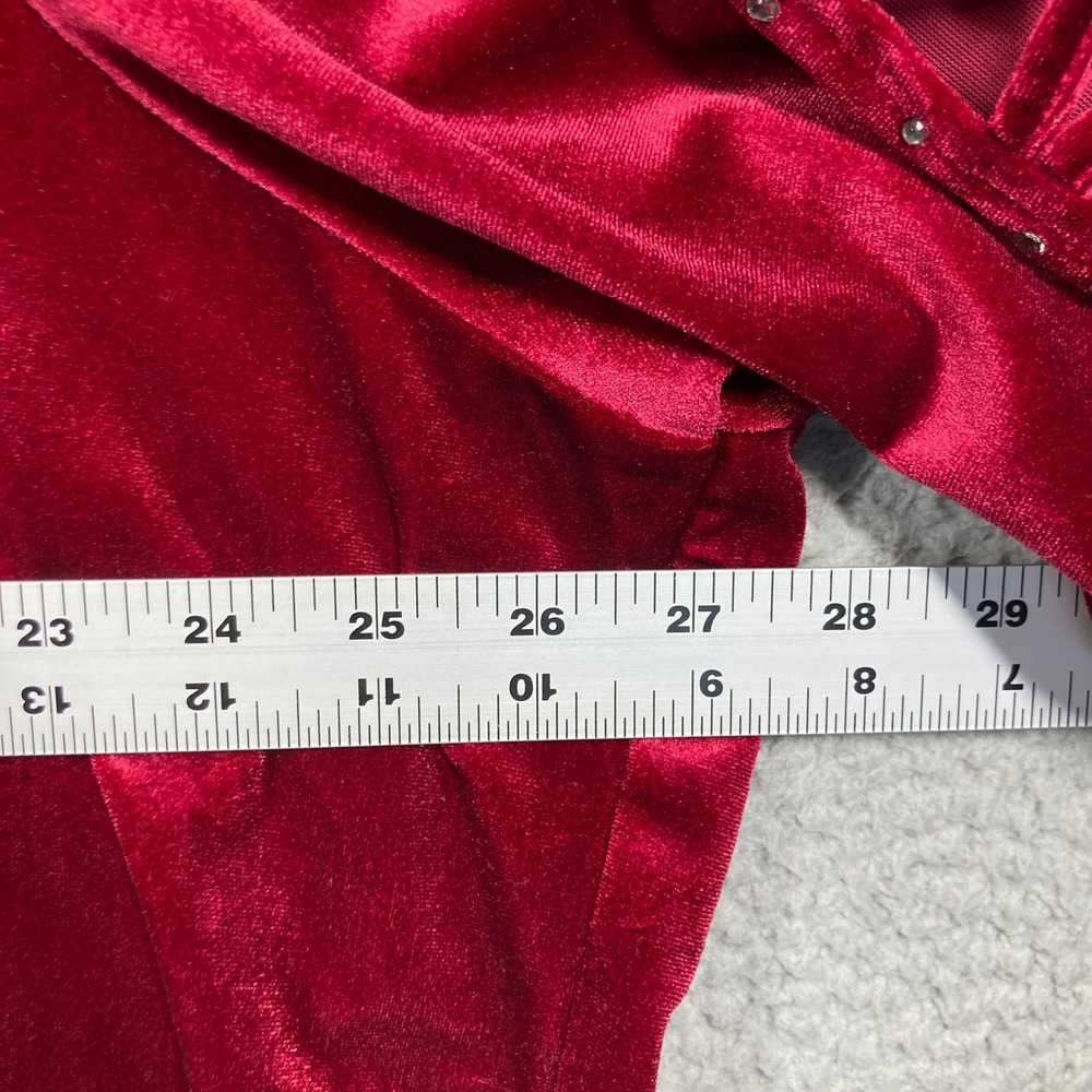 Quacker Factory Blouse Womens 3X NEW Red Velvet Rhinestone Lattice Sleeve Top - Picture 5 of 8